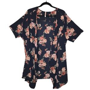 Cool Melon Floral Cardigan Size XL Open Front Lightweight Kimono Navy Blue Roses